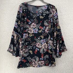 Zac & Rachel Blouse Women's Size XL Floral 3/4 Bell Sleeves Lightweight Boho